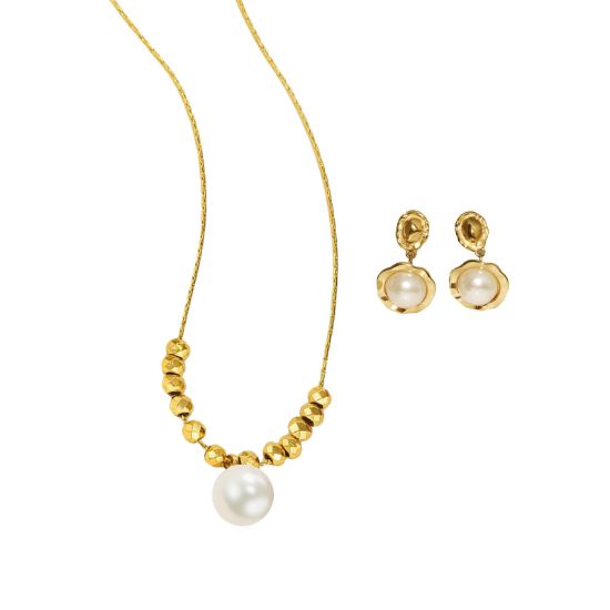 Picture of A²OTP Golden Pearl Accent Jewelry Set (Necklace + Earrings) - Vintage Light-Luxury Elegant Style - Daily Versatile Piece – Perfect Gift for Her on Birthdays/Anniversaries