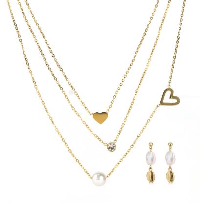 Picture of A²OTP Women's Delicate Pearl & Heart Jewelry Set (Necklace + Earrings) – Gentle Sweet Style – Perfect Gift