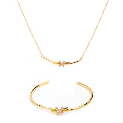 Picture of A²OTP Women's Crystal-Embellished Linear X Jewelry Set (Necklace + Bracelet) – Sleek Minimalist Luxury – Perfect Gift